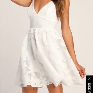 Lulu's White Floral V-Neck Mini Dress